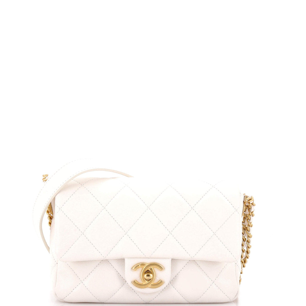 Twist Your Buttons Flap Bag Quilted Caviar Small