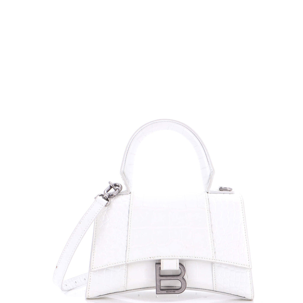 Hourglass Top Handle Bag Crocodile Embossed Leather XS