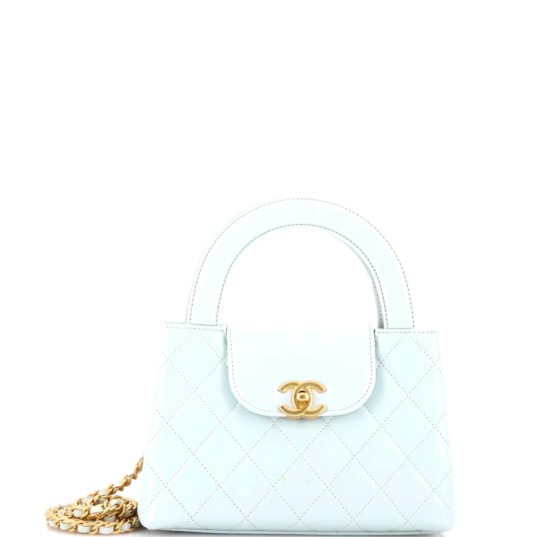 Kelly Top Handle Shopping Bag Quilted Shiny Aged Calfskin Mini