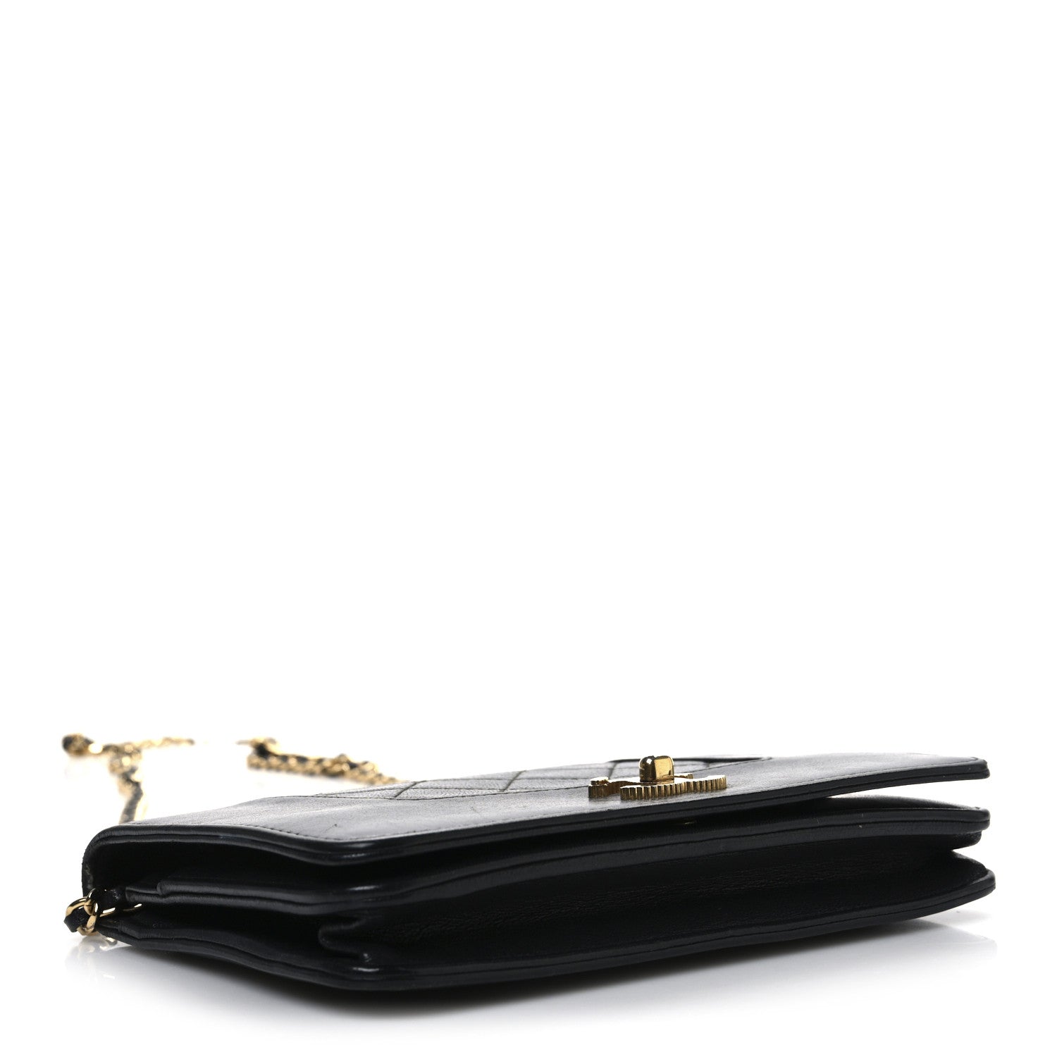 Sheepskin Quilted Mini Vintage Mademoiselle Wallet On Chain WOC Black