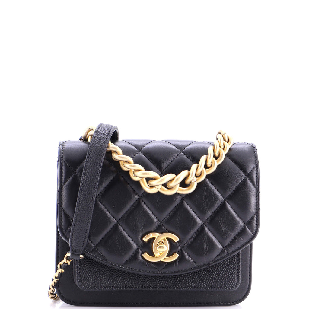 Chain Handle Flap Bag Quilted Calfskin with Caviar Mini