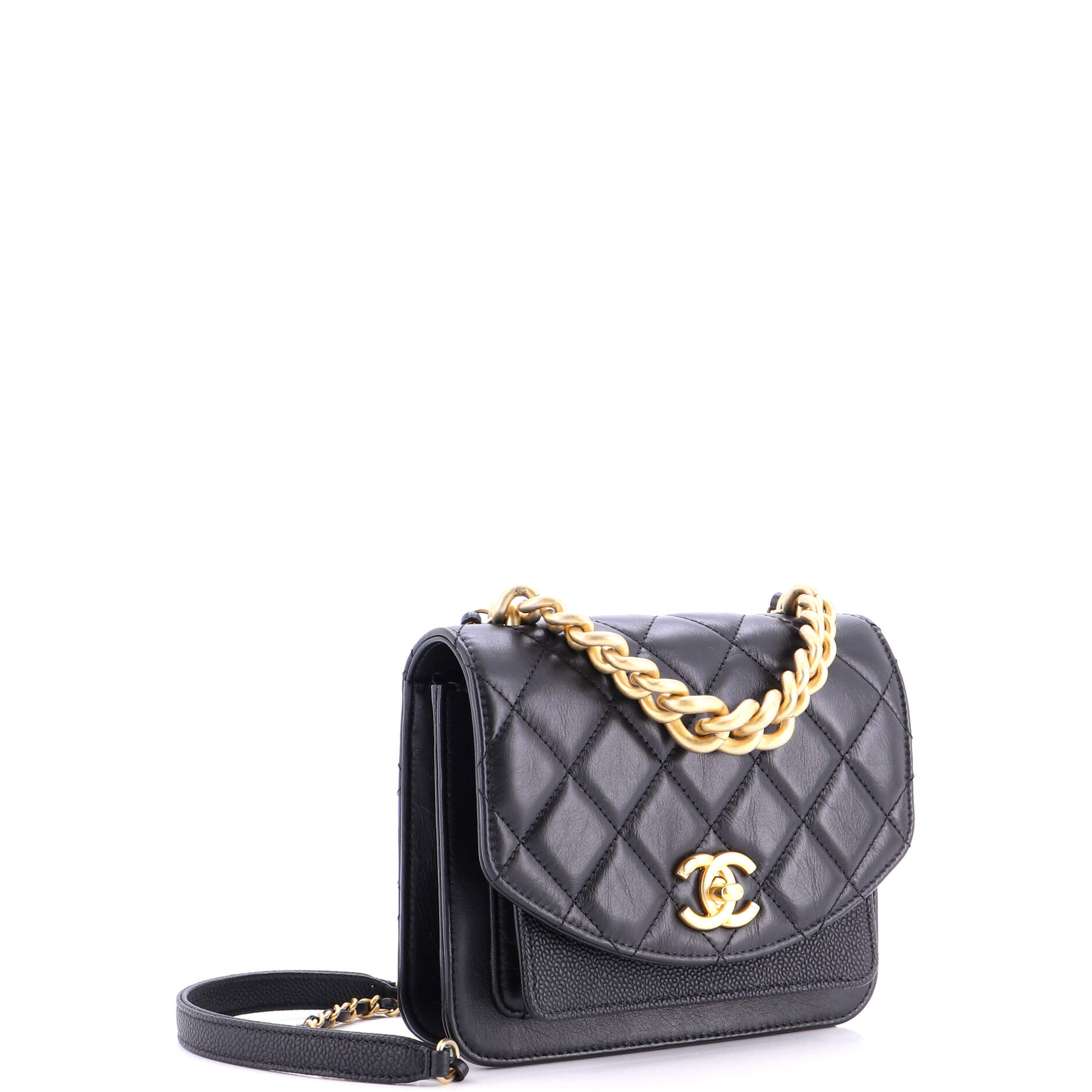 Chain Handle Flap Bag Quilted Calfskin with Caviar Mini