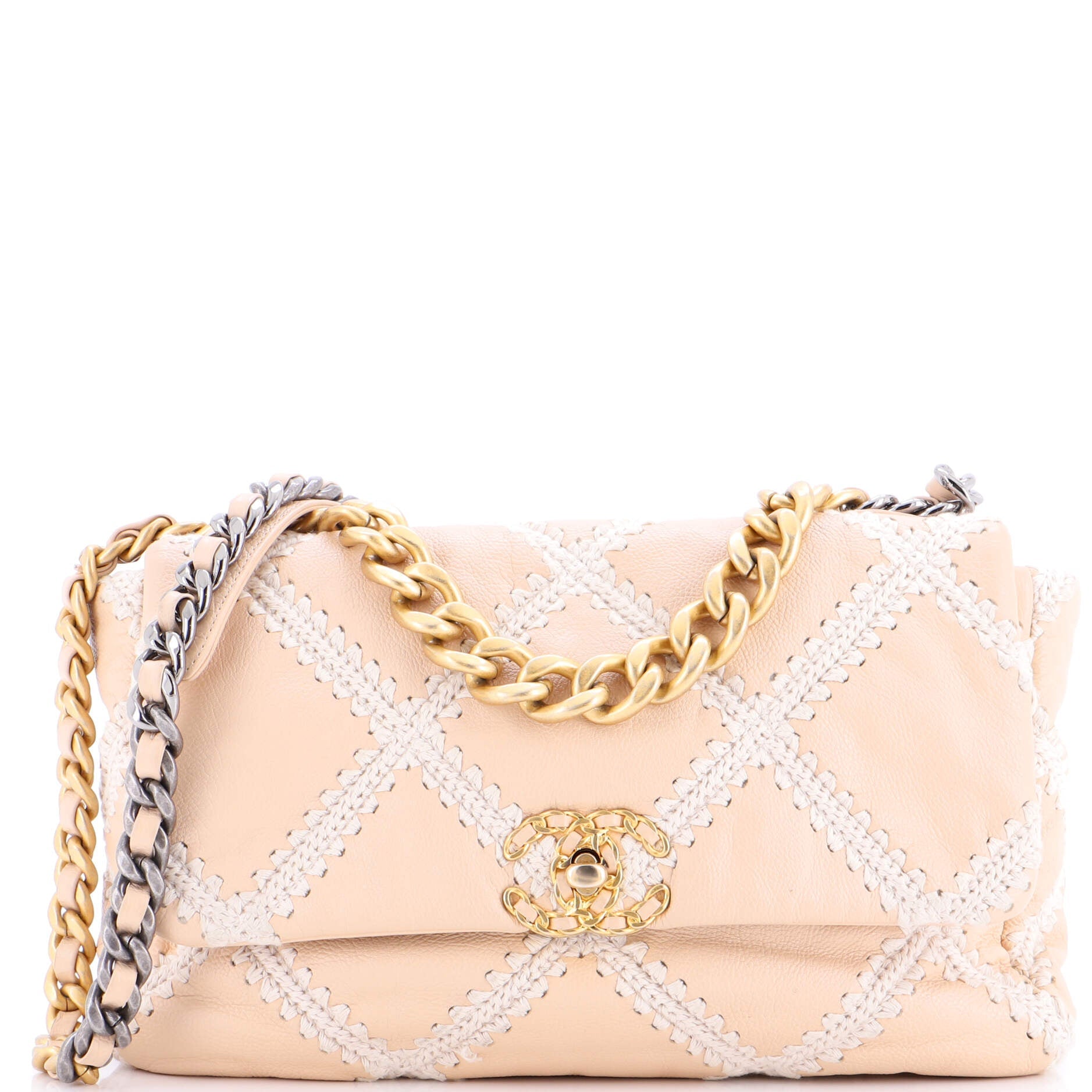 19 Flap Bag Crochet Quilted Calfskin Large