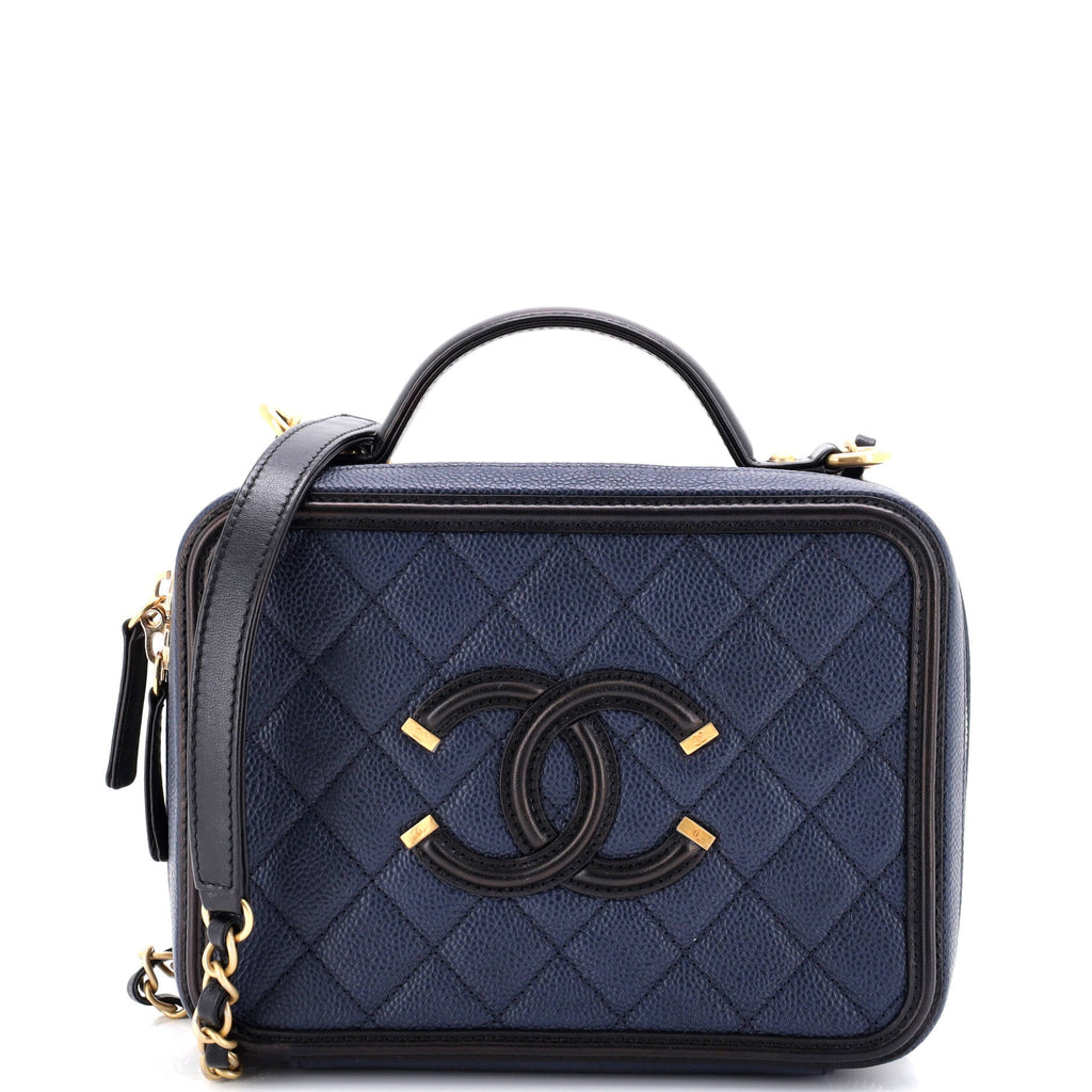 Filigree Vanity Case Quilted Caviar Medium