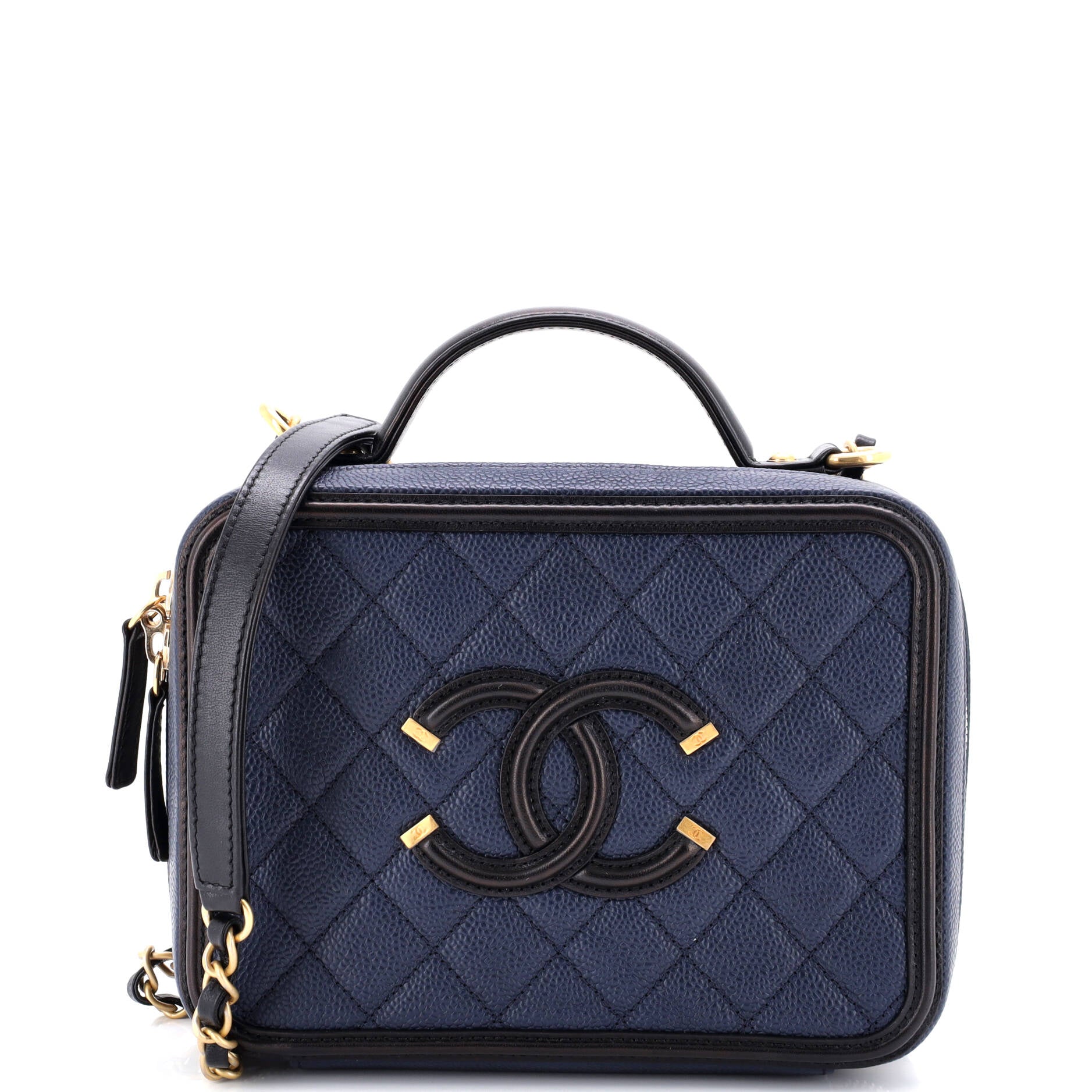 Filigree Vanity Case Quilted Caviar Medium