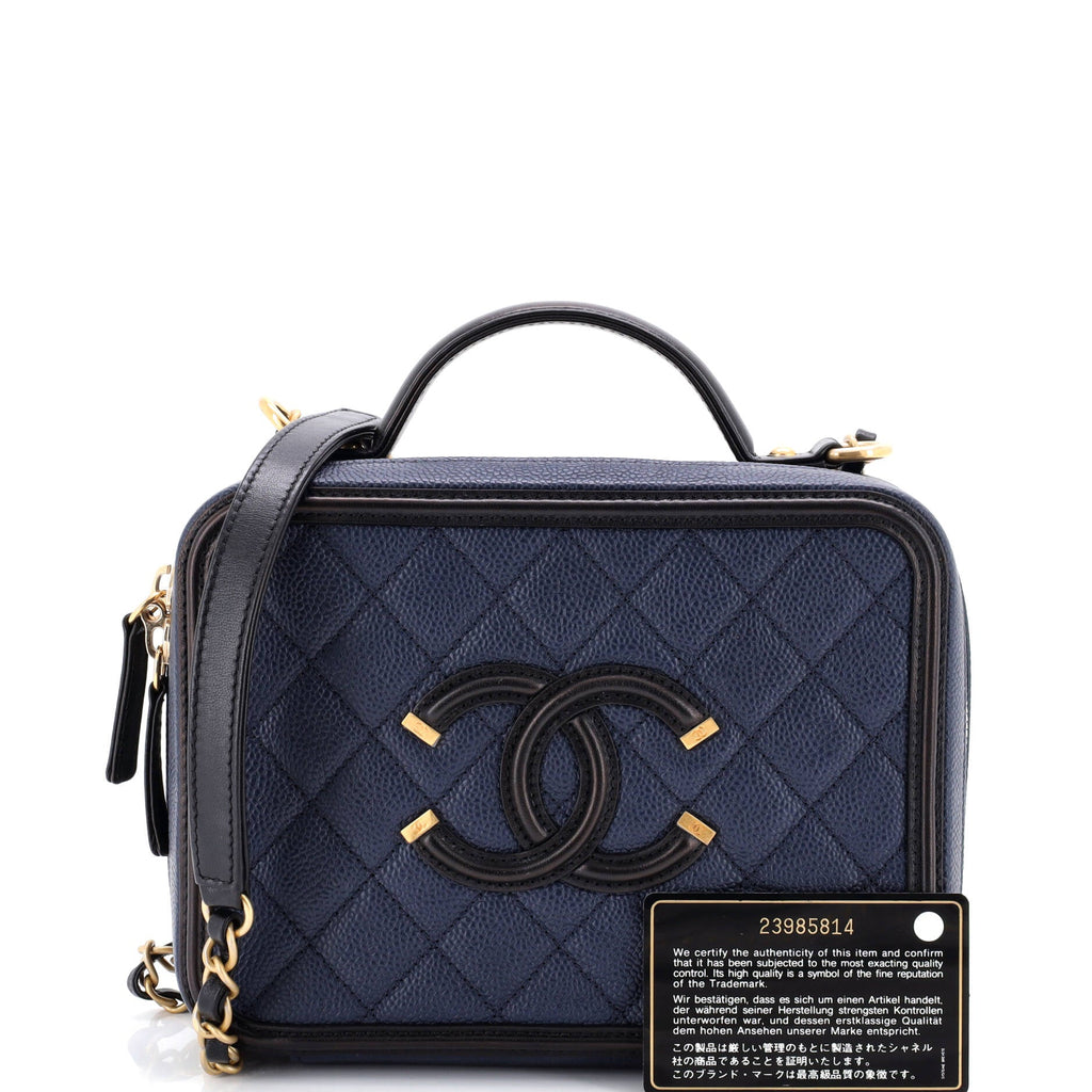 Filigree Vanity Case Quilted Caviar Medium