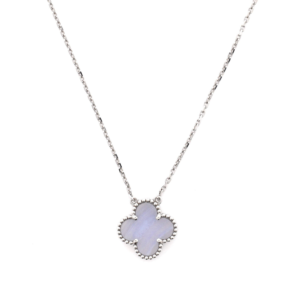 Vintage Alhambra Pendant Necklace 18K White Gold and Chalcedony