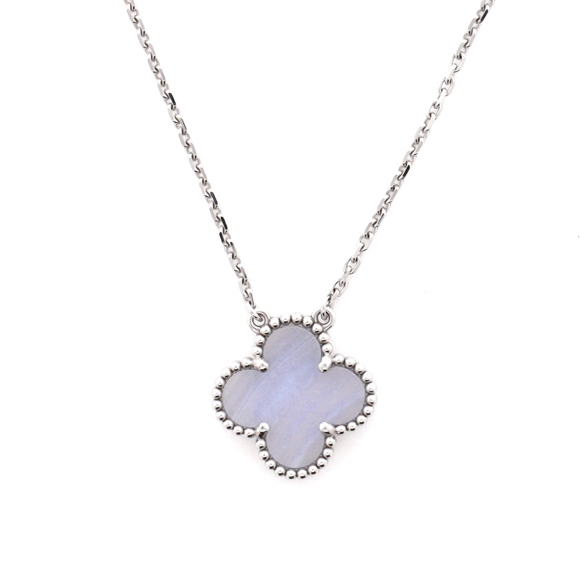 Vintage Alhambra Pendant Necklace 18K White Gold and Chalcedony