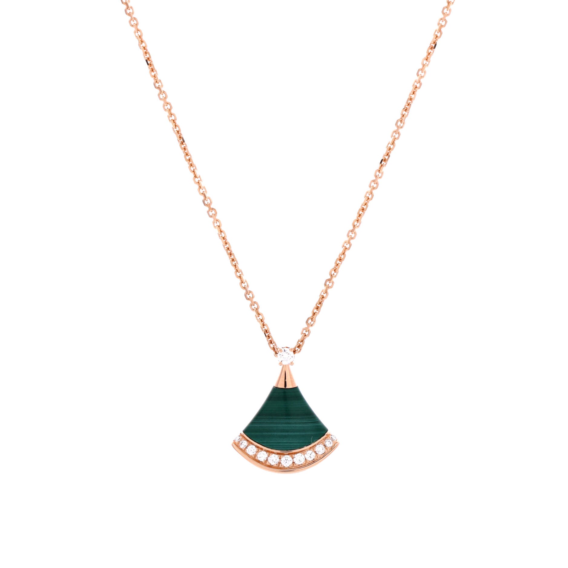 Divas' Dream Pendant Necklace 18K Rose Gold with Malachite and Diamonds Small