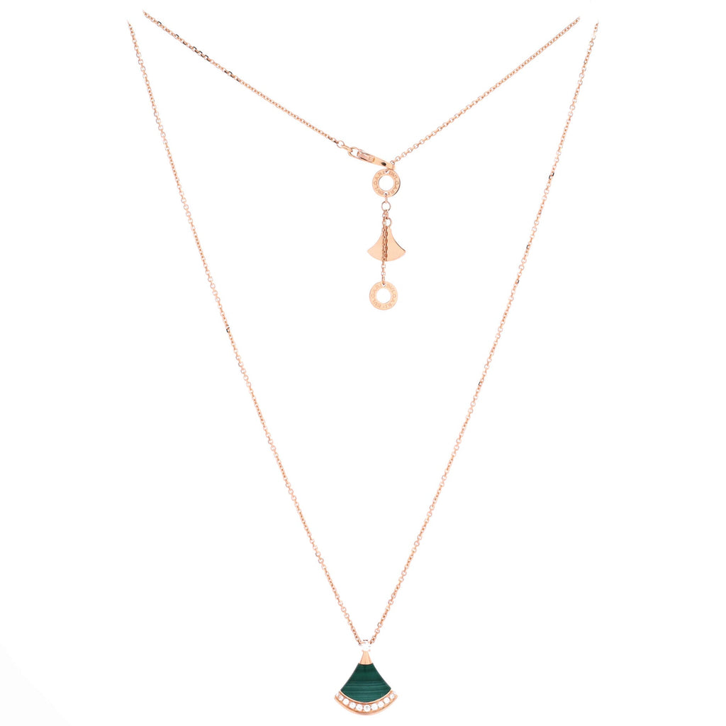 Divas' Dream Pendant Necklace 18K Rose Gold with Malachite and Diamonds Small