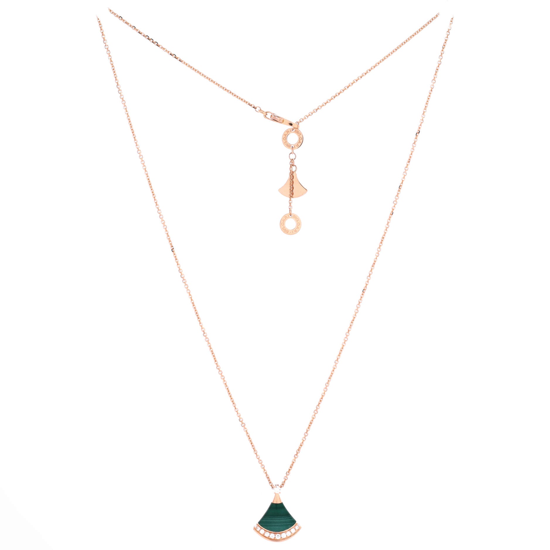 Divas' Dream Pendant Necklace 18K Rose Gold with Malachite and Diamonds Small