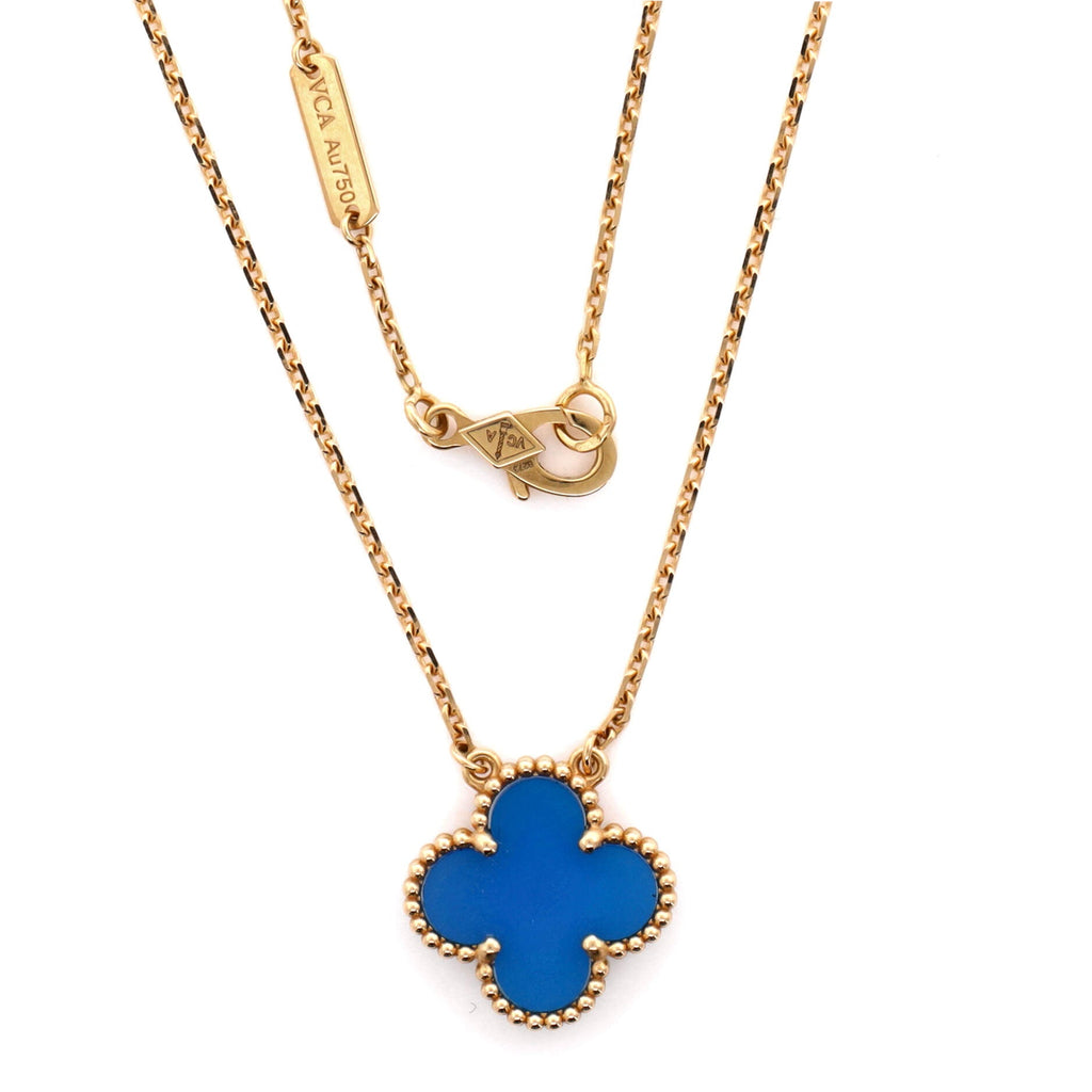 Vintage Alhambra Pendant Necklace 18K Yellow Gold and Agate