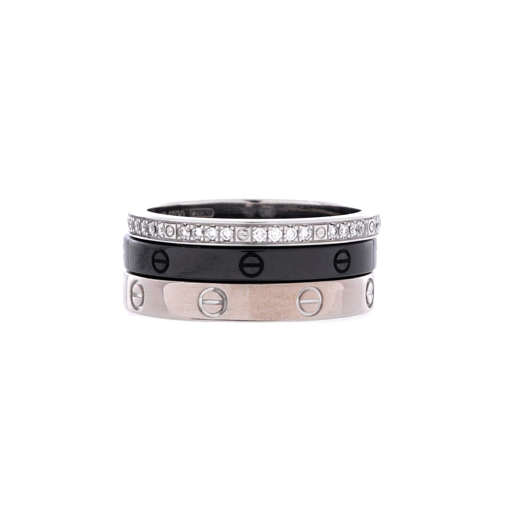 Love Band 3 Ring Set 18K White Gold, Diamonds, and Ceramic