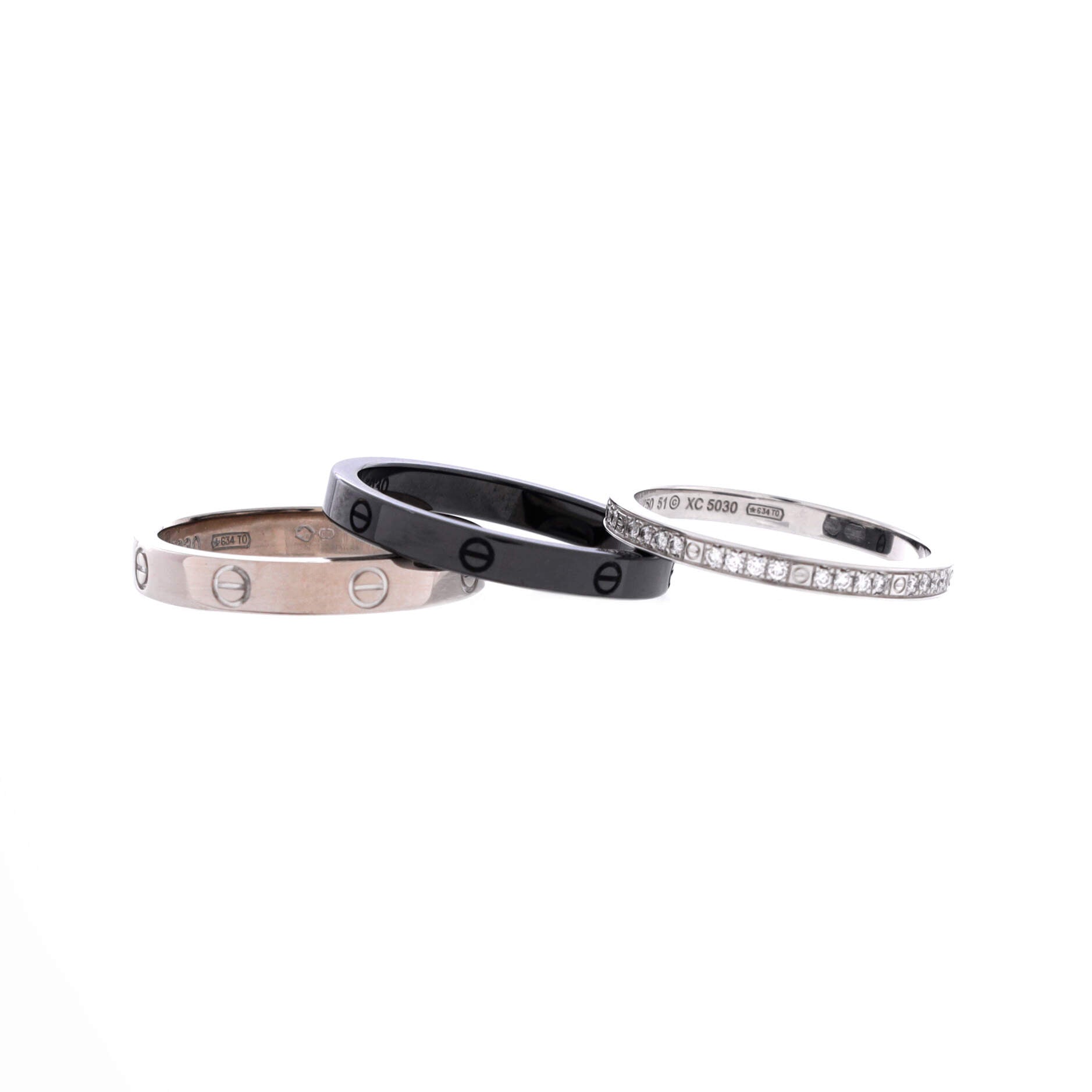 Love Band 3 Ring Set 18K White Gold, Diamonds, and Ceramic