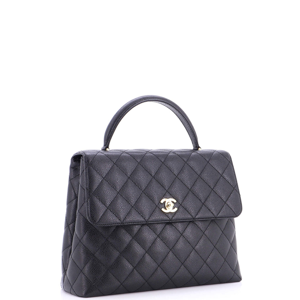 Vintage Classic Top Handle Flap Bag Quilted Caviar Jumbo