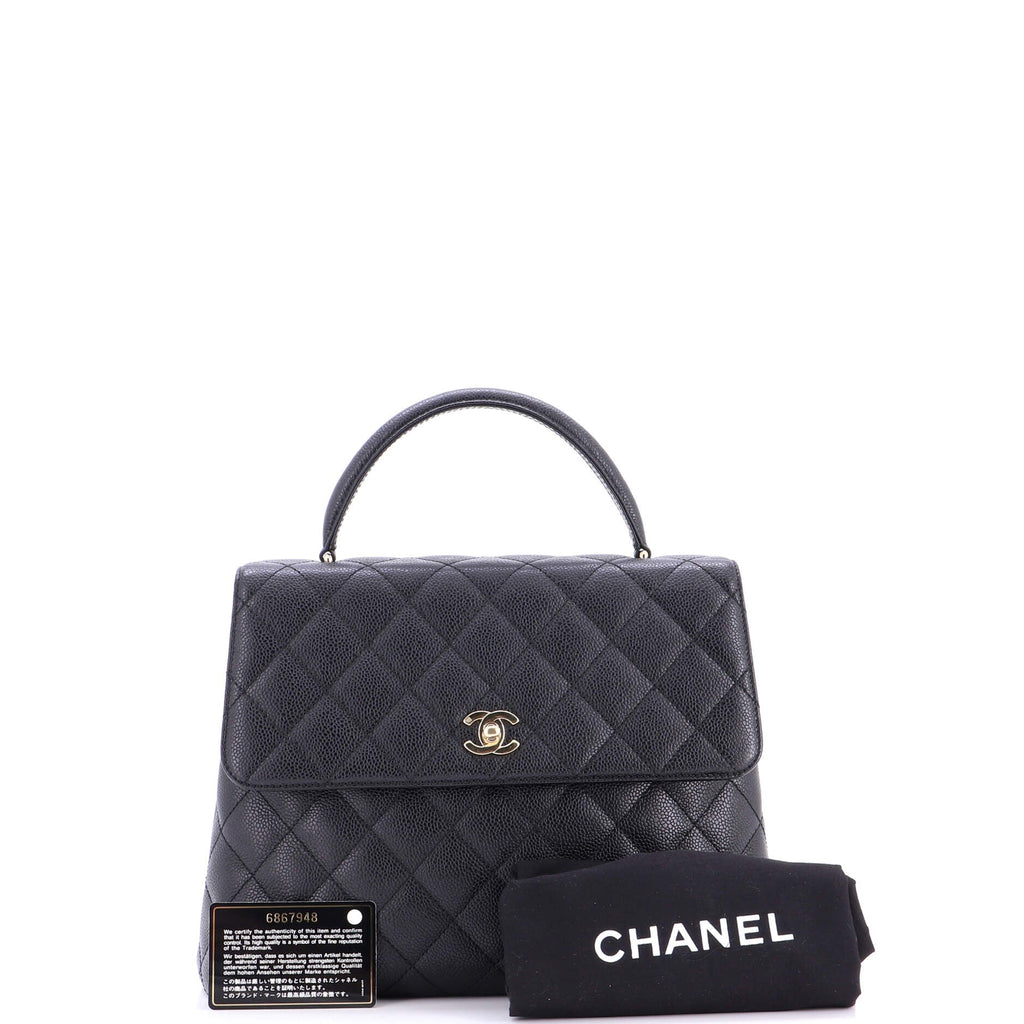 Vintage Classic Top Handle Flap Bag Quilted Caviar Jumbo