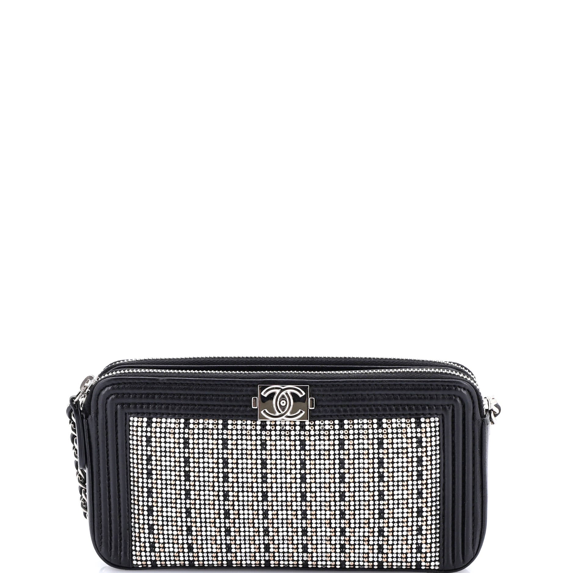 Boy Double Zip Clutch with Chain Studded Leather