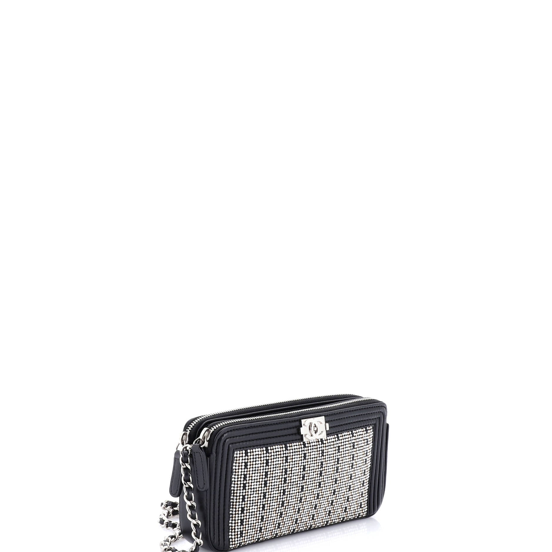 Boy Double Zip Clutch with Chain Studded Leather