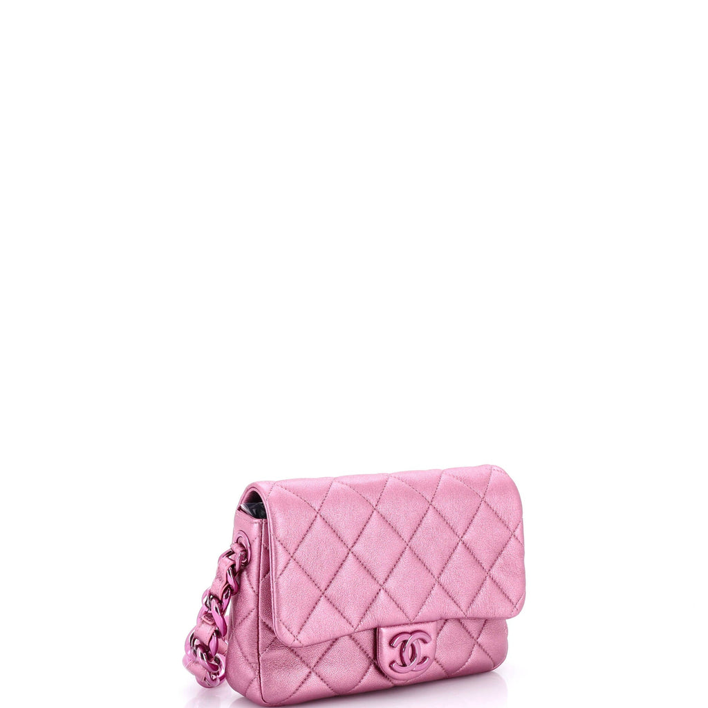 Chunky Chain CC Flap Bag Quilted Metallic Calfskin Small
