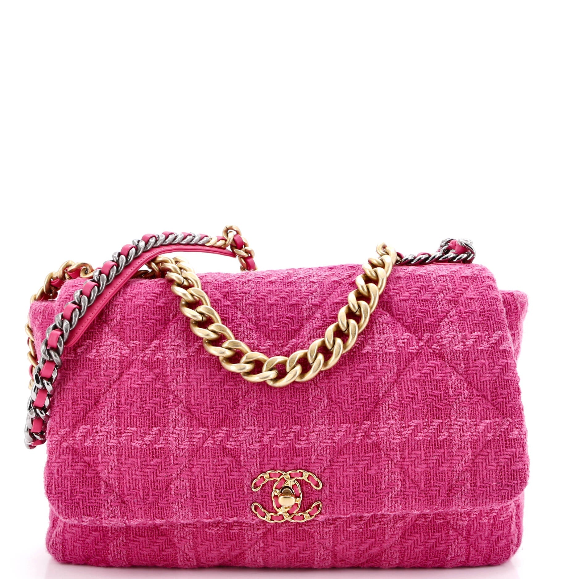 19 Flap Bag Quilted Tweed Maxi