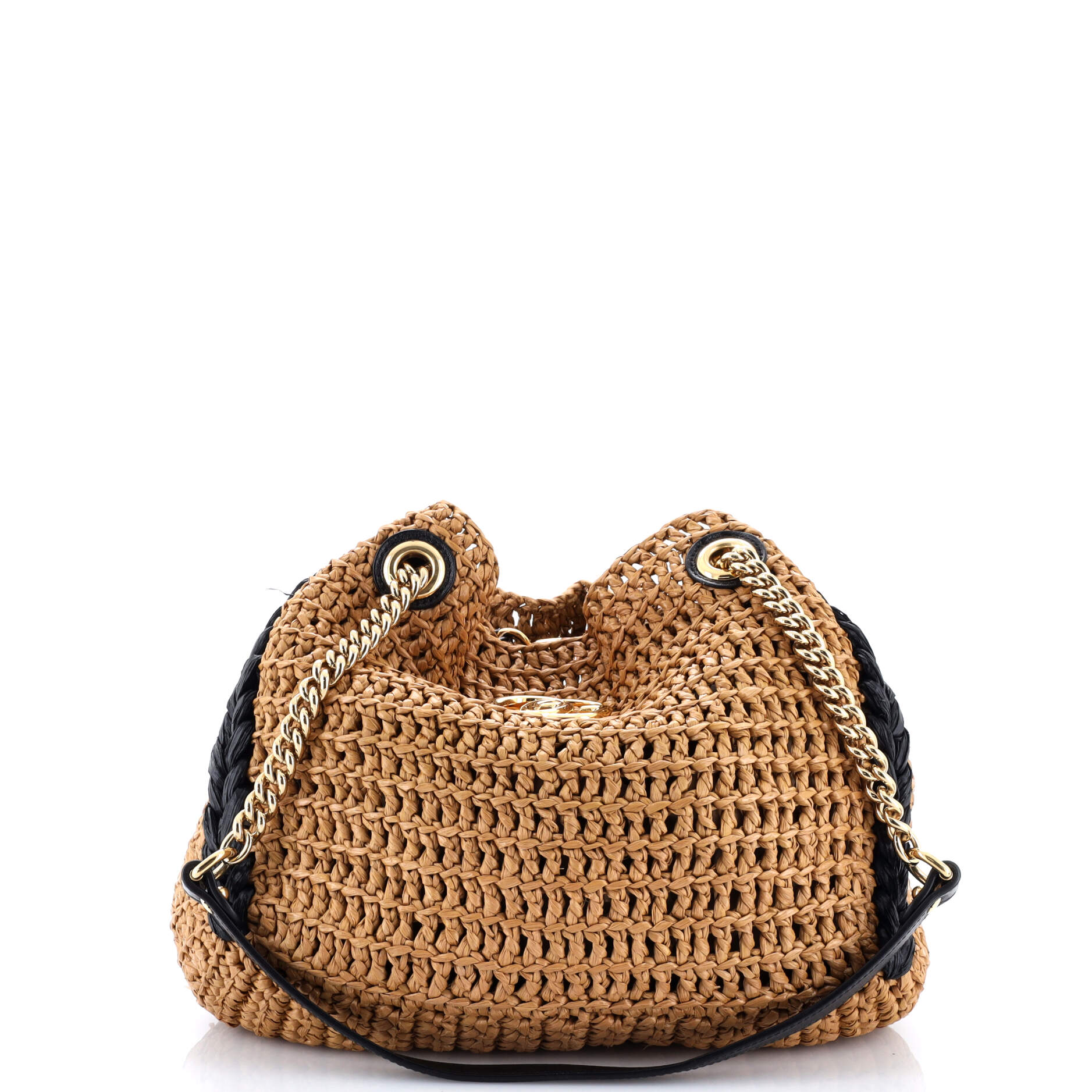 GG Marmont Chain Tote Raffia Small