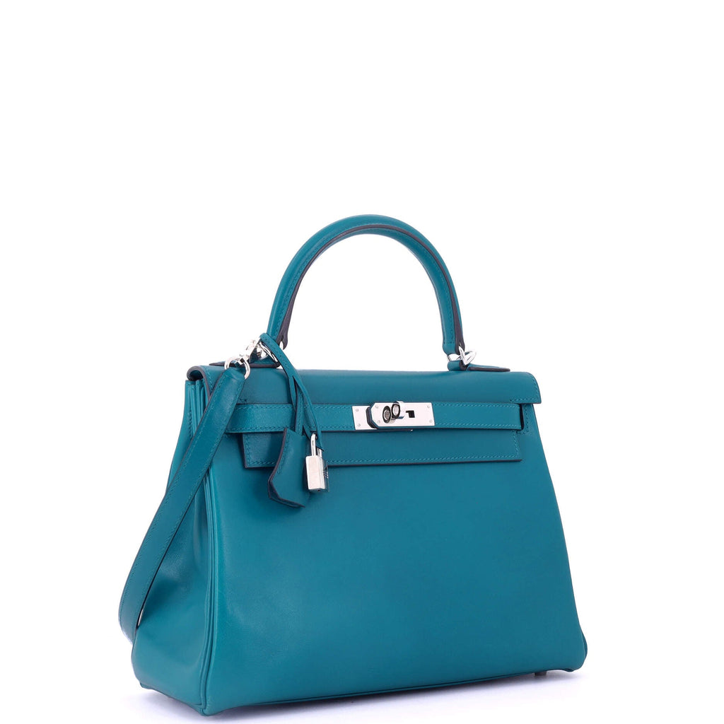 Kelly Handbag Bleu Izmir Tadelakt with Palladium Hardware 28