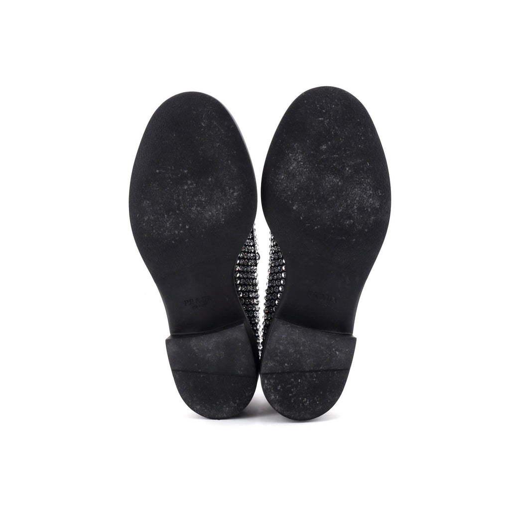 Women's Triangle Logo Loafers Crystal Embellished Satin