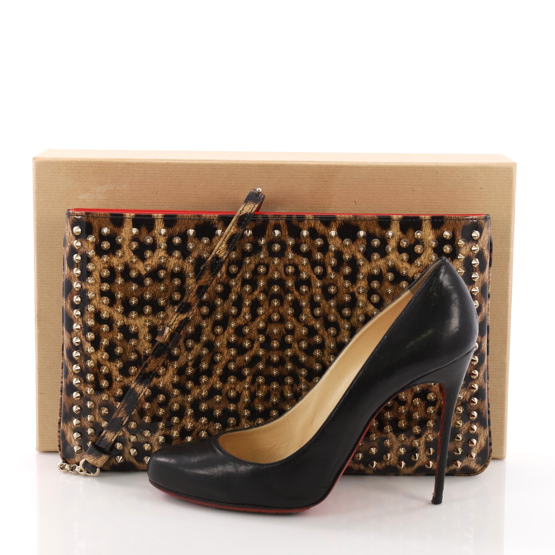 Loubiposh Clutch Printed Spiked Patent