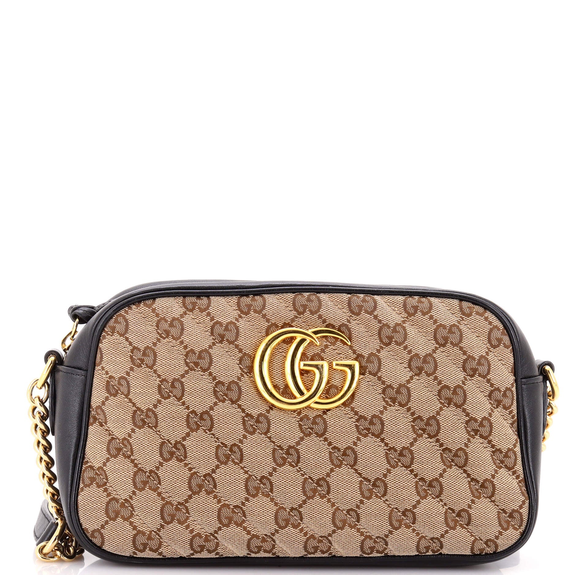 GG Marmont Shoulder Bag Diagonal Quilted GG Canvas with Leather Small