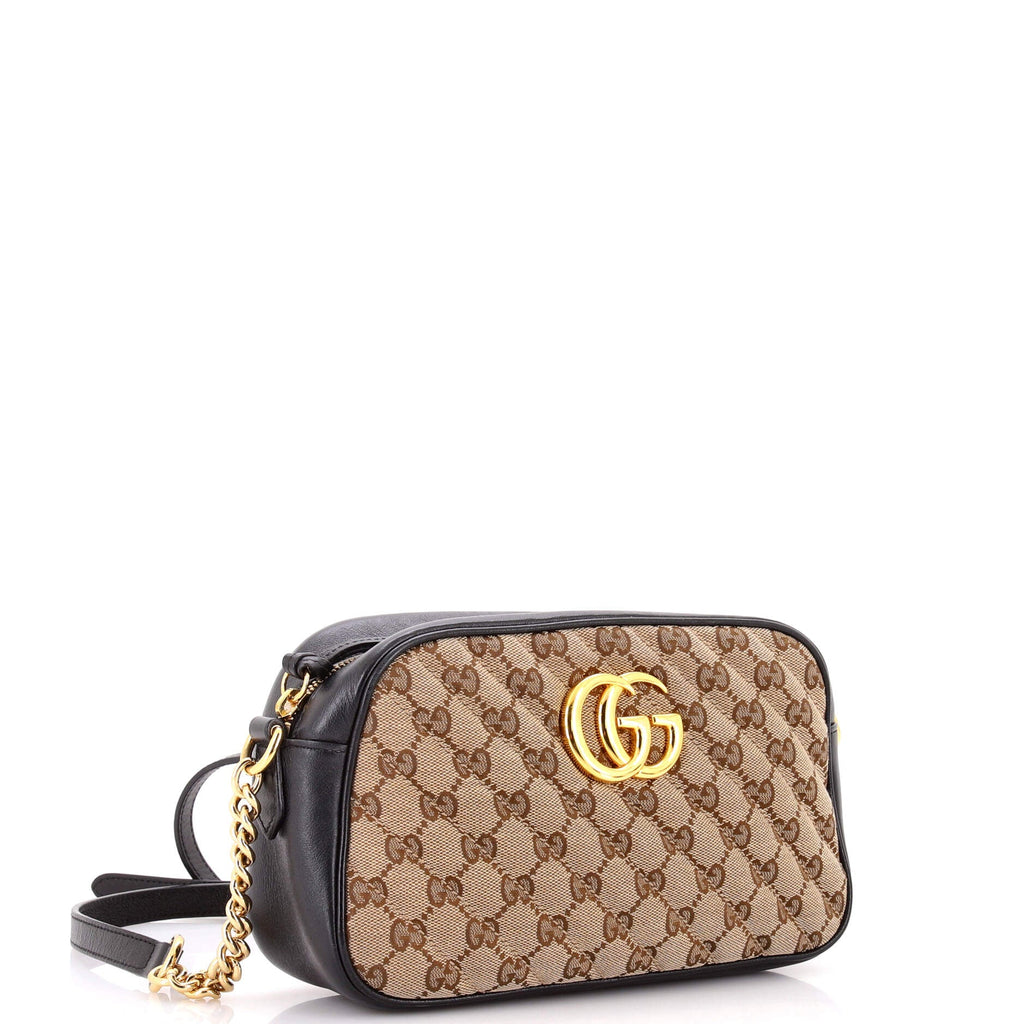 GG Marmont Shoulder Bag Diagonal Quilted GG Canvas with Leather Small