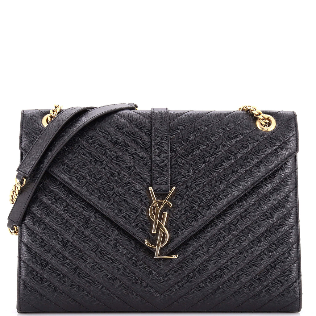 Classic Monogram Envelope Satchel Matelasse Chevron Leather Large
