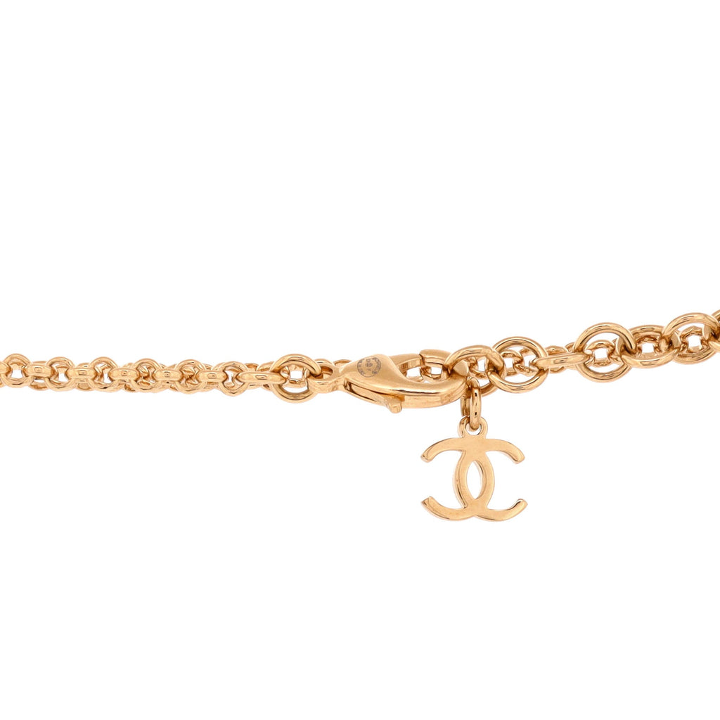 Coco CC Long Necklace Metal with Enamel and Faux Pearls