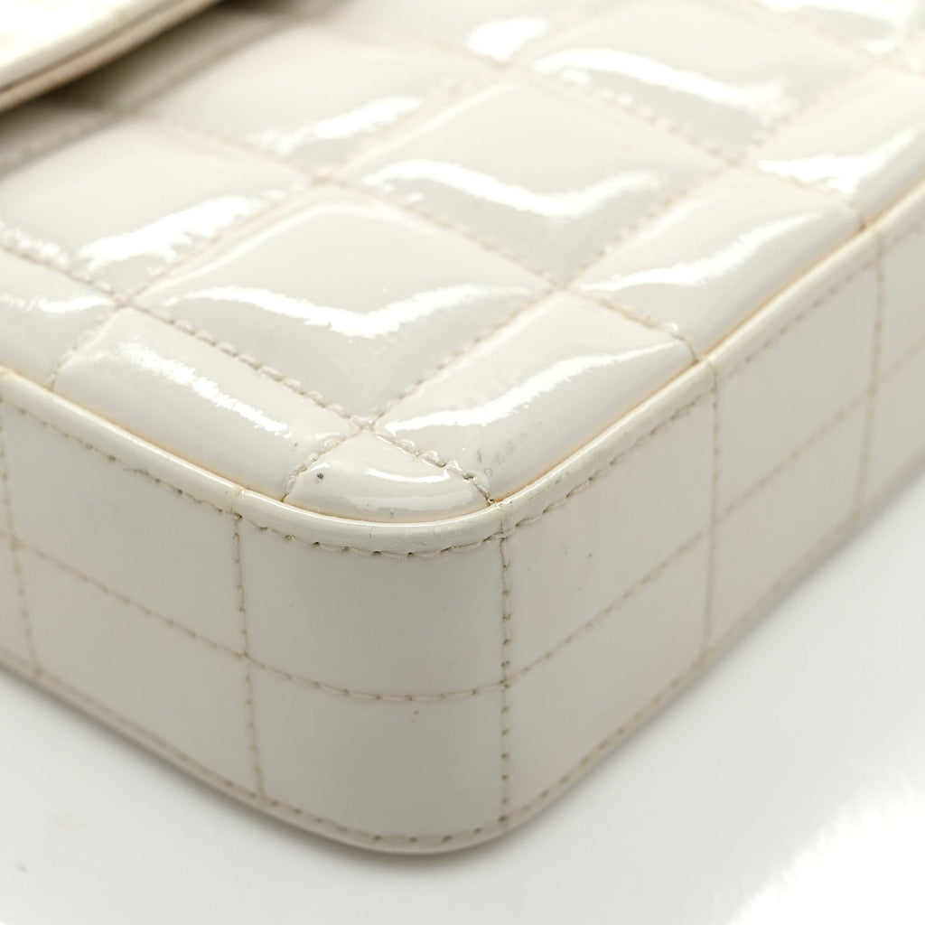 Patent Quilted East West Chocolate Bar Flap White