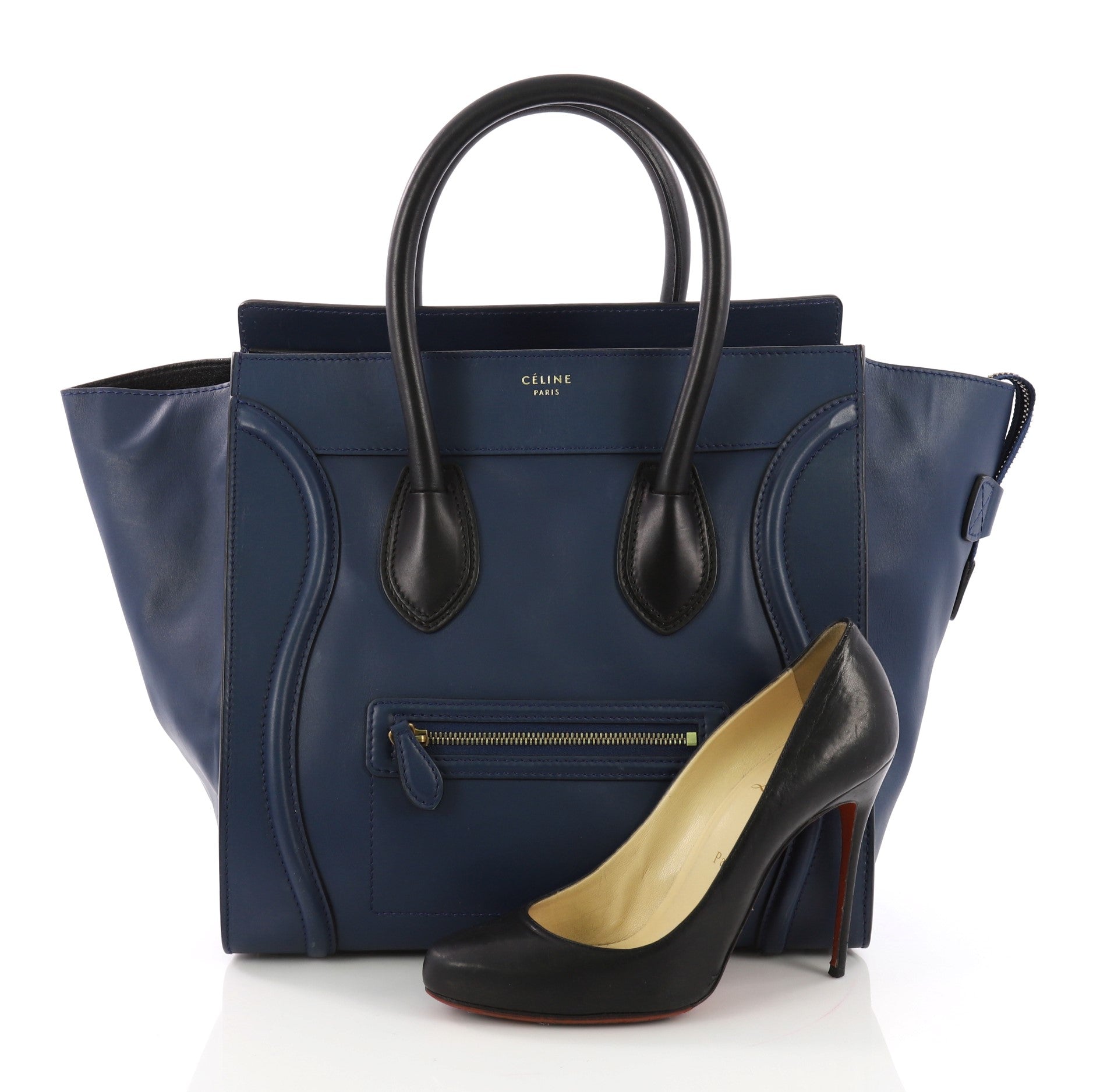 Bicolor Luggage Handbag Leather Mini