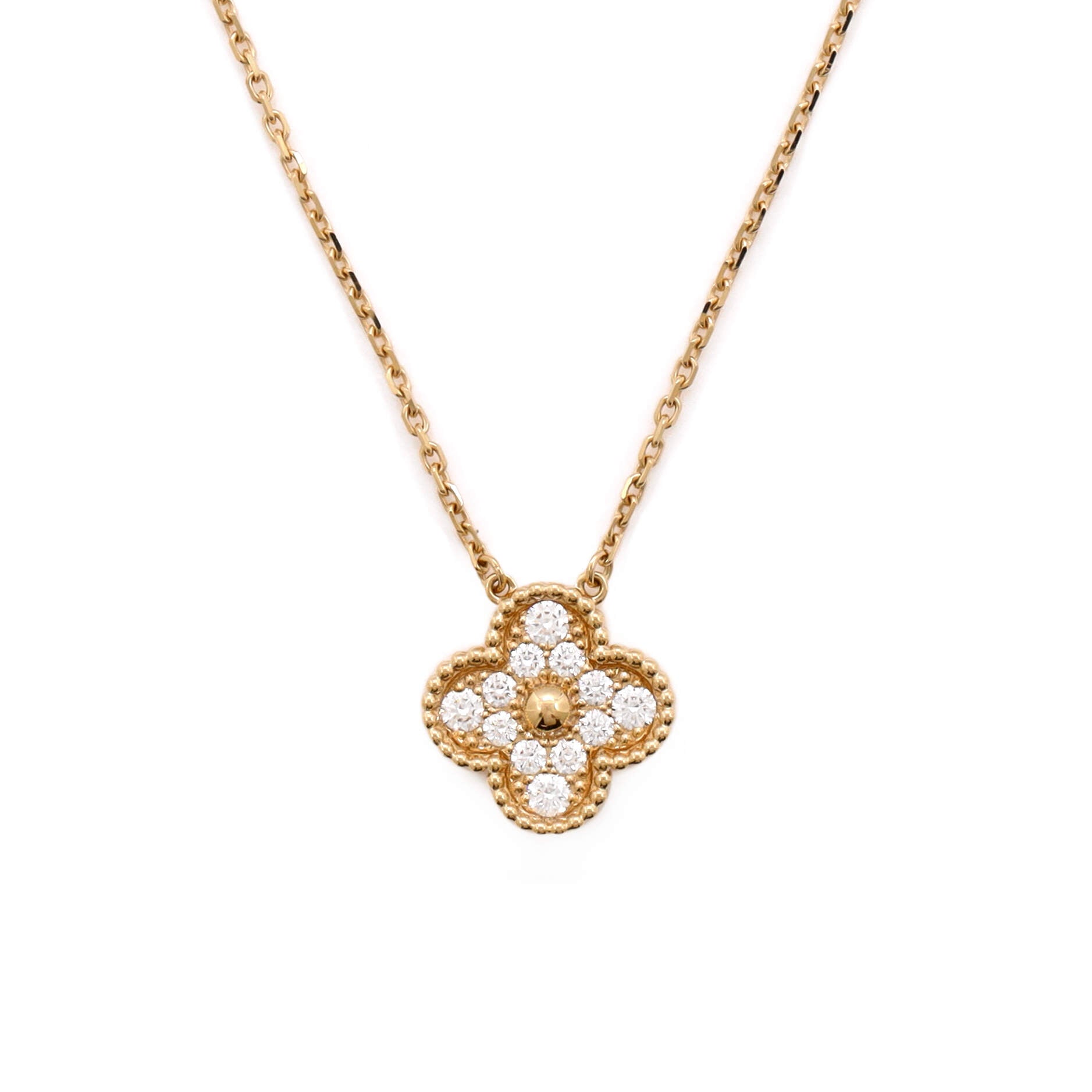 Vintage Alhambra Pendant Necklace 18K Yellow Gold and Diamonds