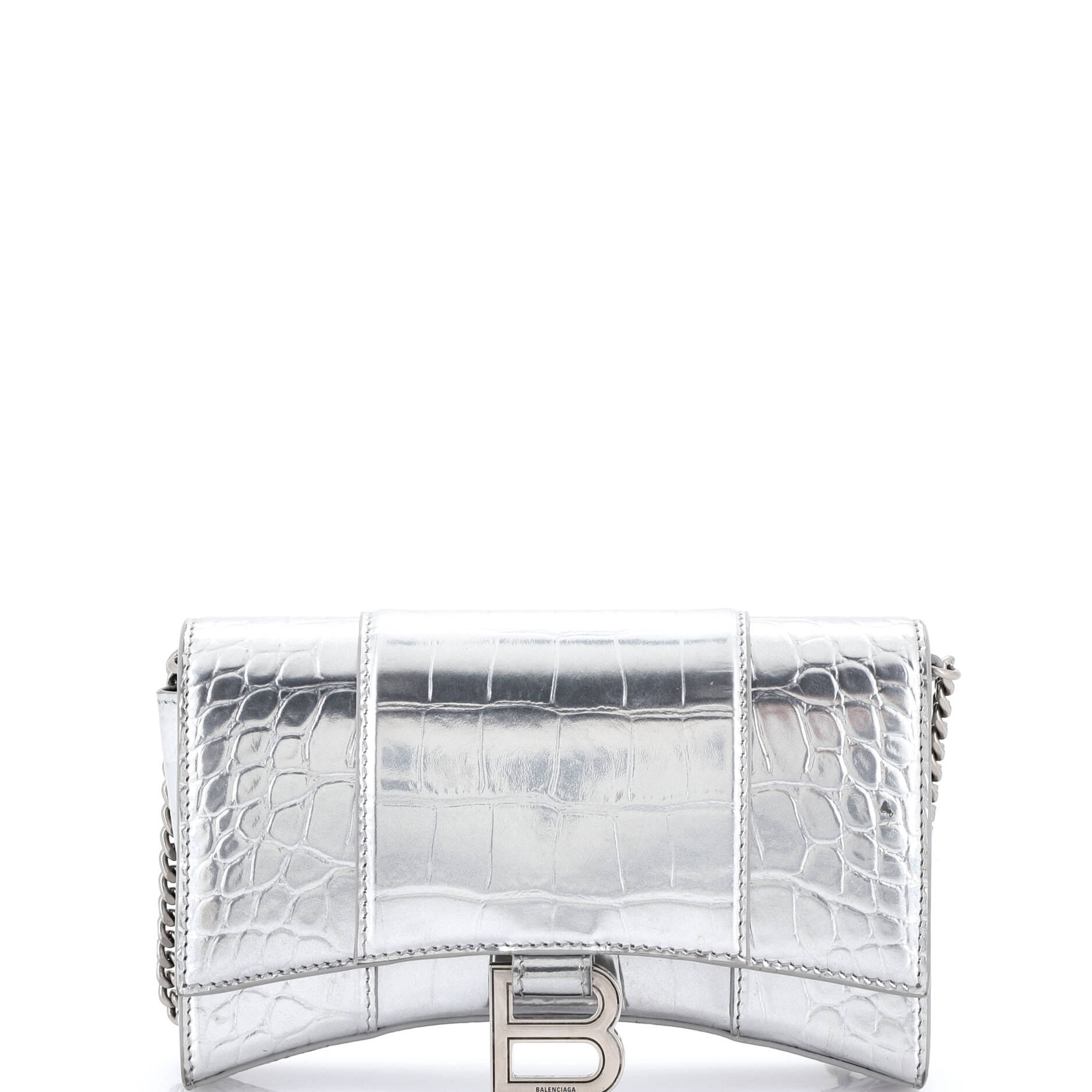 Hourglass Crossbody Bag Crocodile Embossed Leather XS