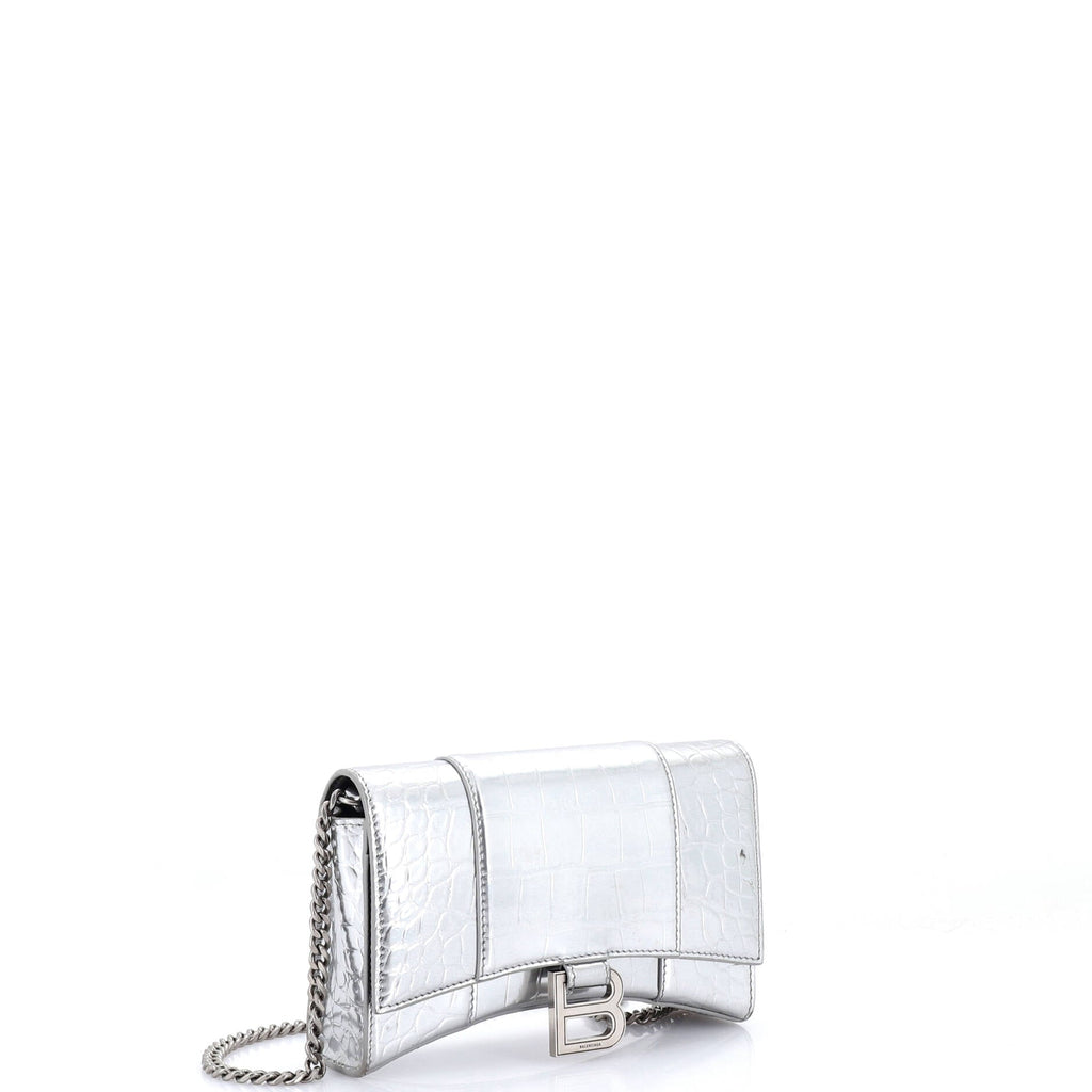 Hourglass Crossbody Bag Crocodile Embossed Leather XS