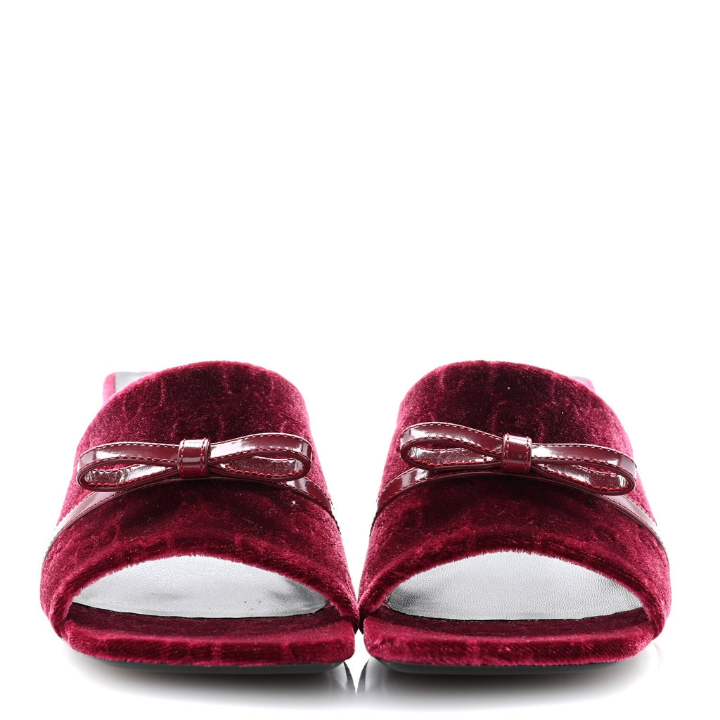 New Velvet Ashmir Regent Calfskin GG Monogram Square Toe Bow 45mm Slide Sandals 35.5 Red Grape