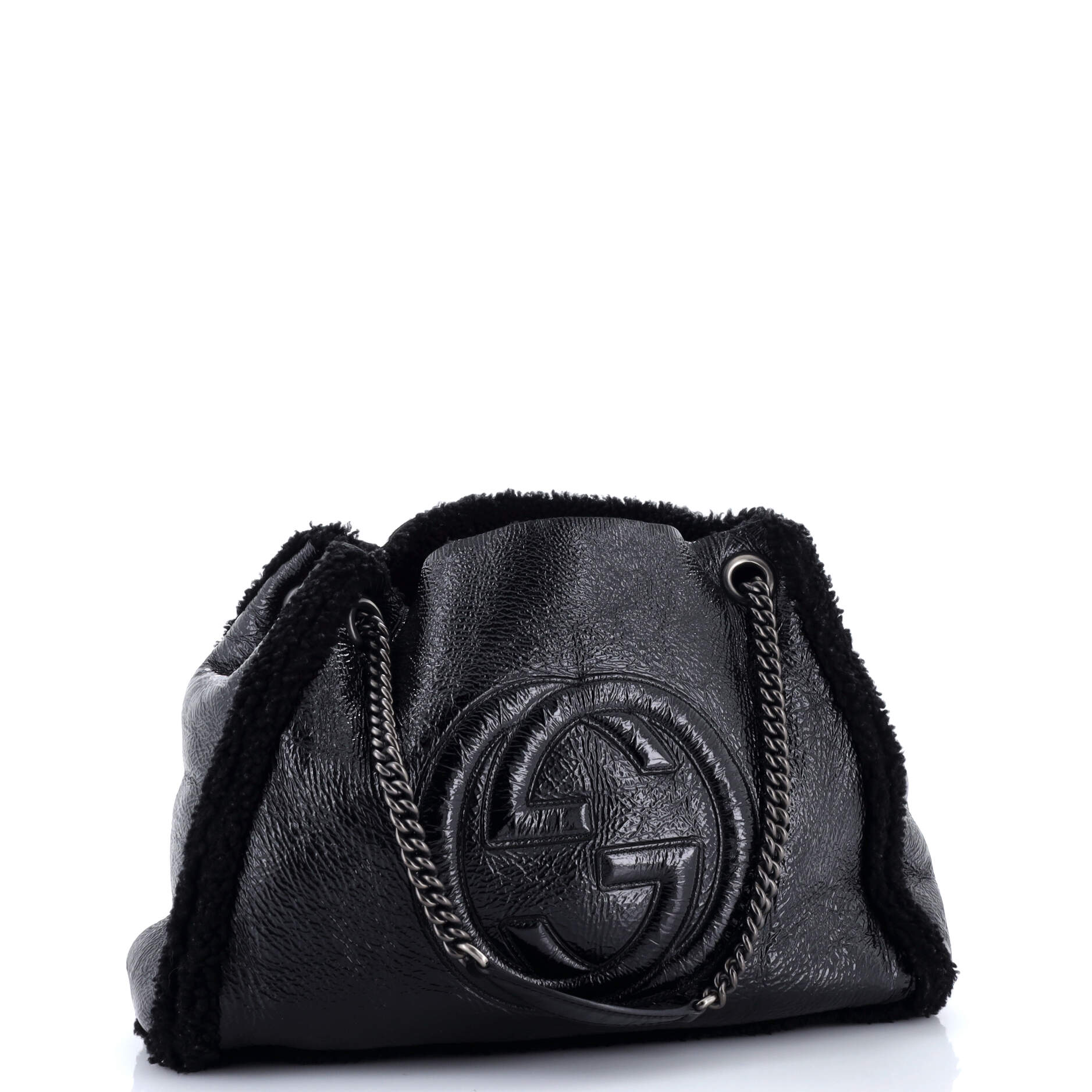 Soho Chain Strap Shoulder Bag Patent and Shearling Medium