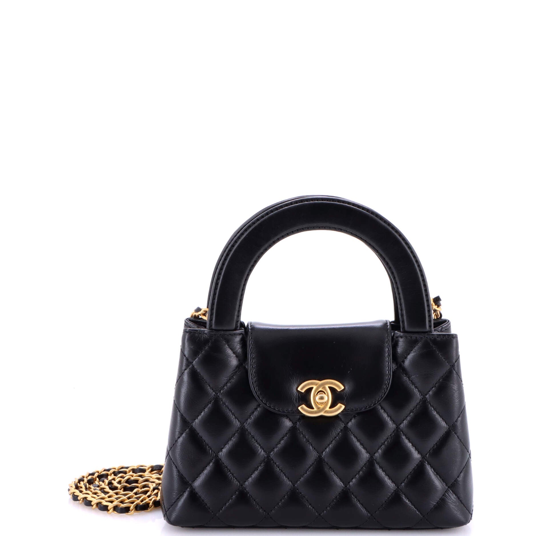 Kelly Top Handle Shopping Bag Quilted Shiny Aged Calfskin Mini