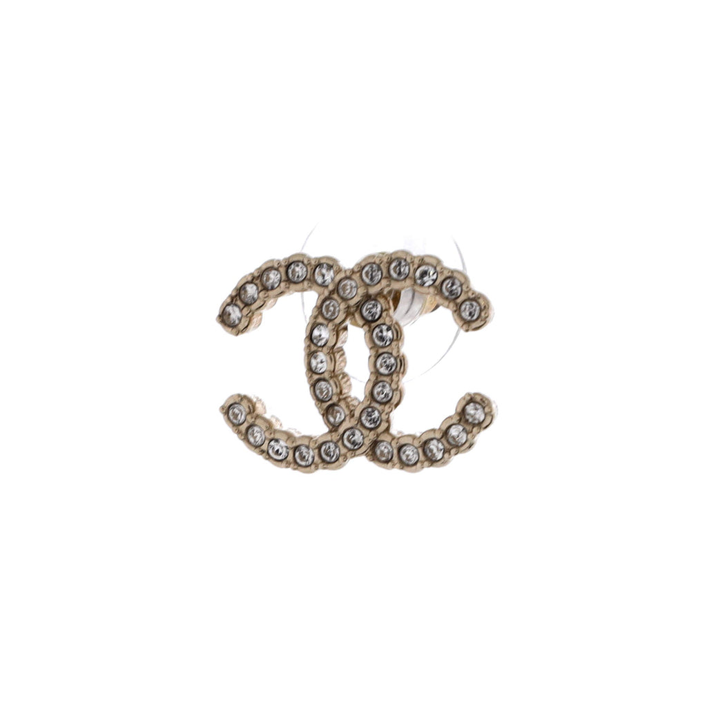CC Stud Earrings Metal with Crystals