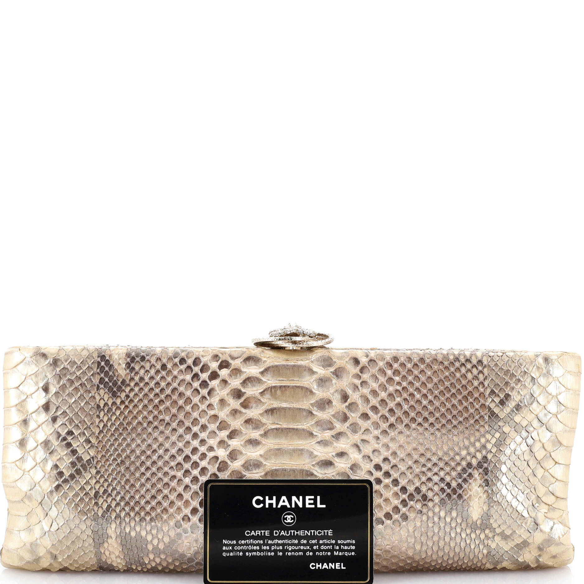 Frame Clutch Python with Crystals Medium
