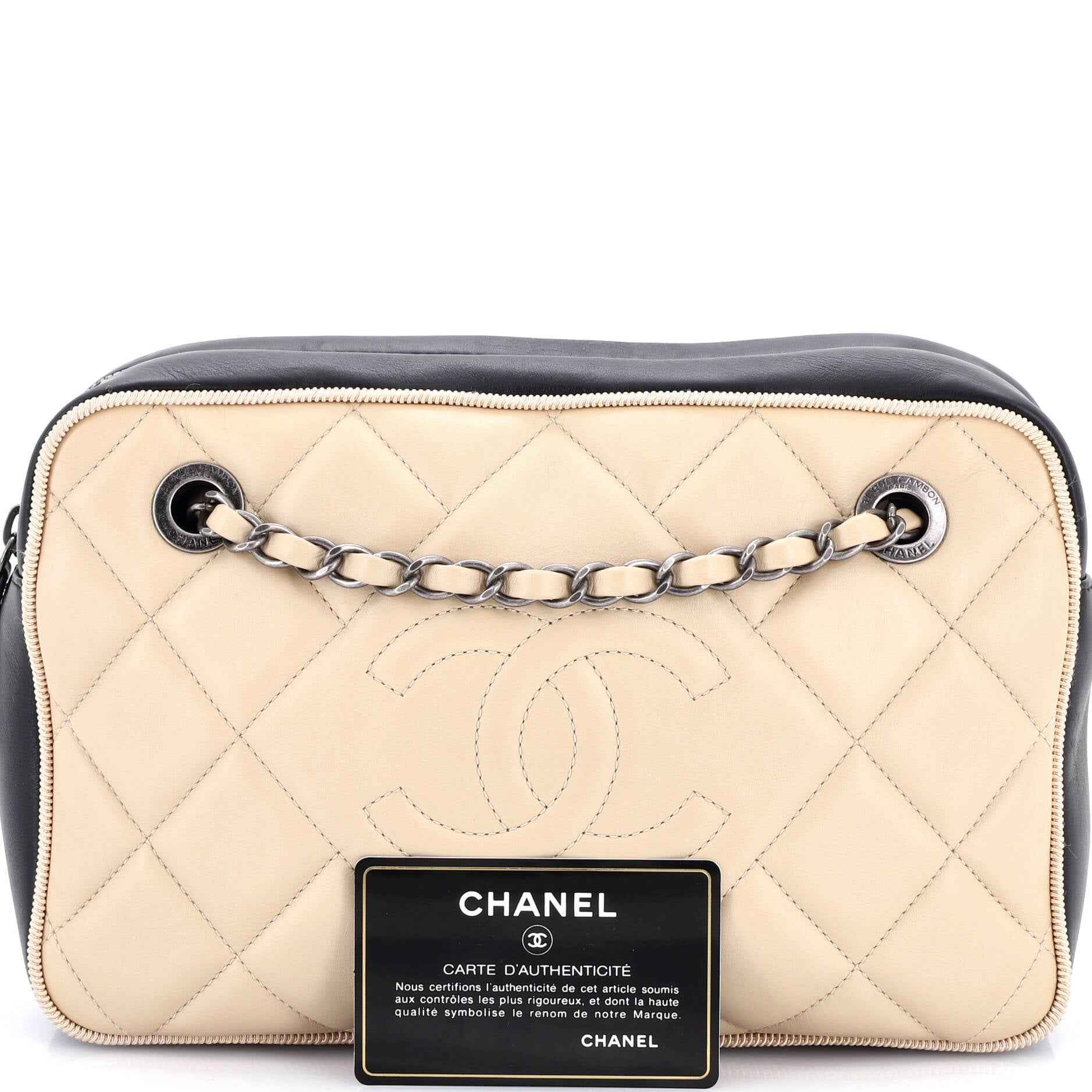 Diamond CC Camera Case Bag Quilted Lambskin Medium