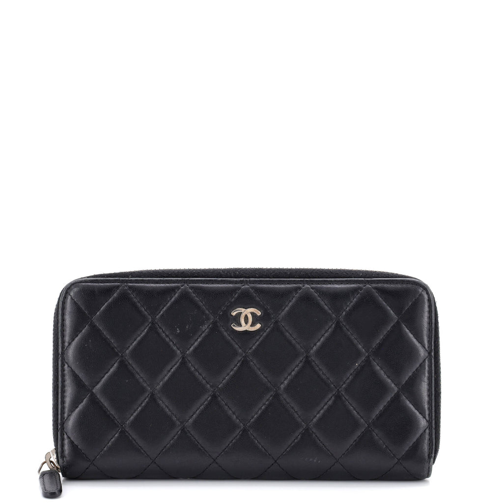 Zip Around Wallet Quilted Lambskin Long