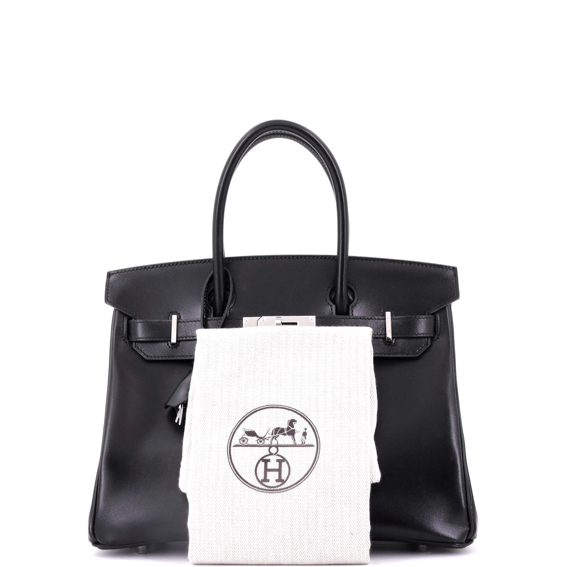 Birkin Handbag Noir Box Calf with Palladium Hardware 30