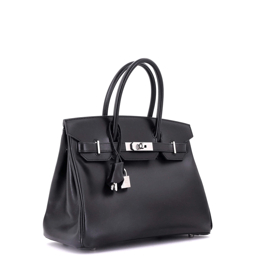 Birkin Handbag Noir Box Calf with Palladium Hardware 30
