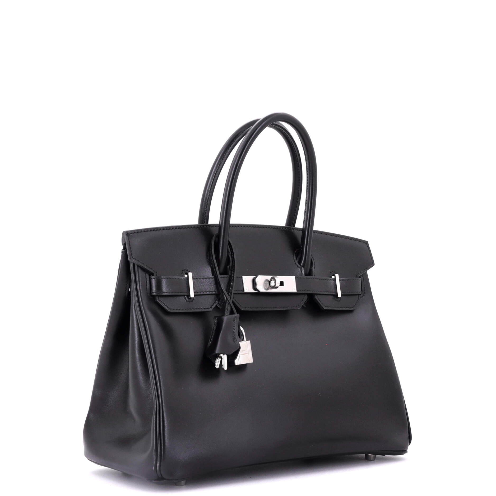 Birkin Handbag Noir Box Calf with Palladium Hardware 30