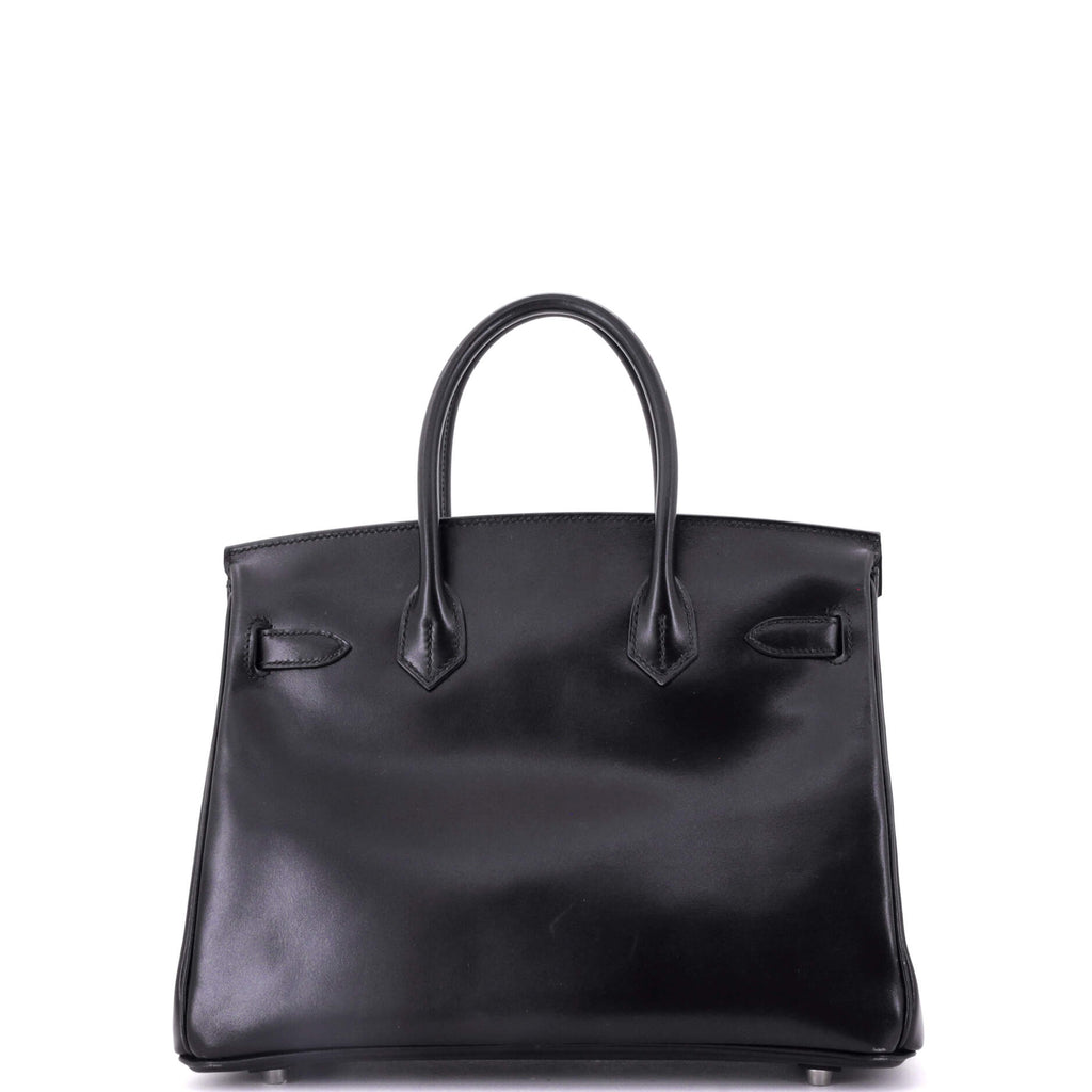 Birkin Handbag Noir Box Calf with Palladium Hardware 30