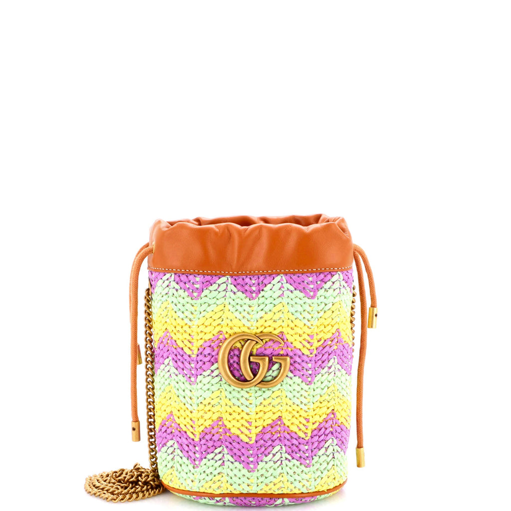 GG Marmont Bucket Bag Woven Raffia Mini