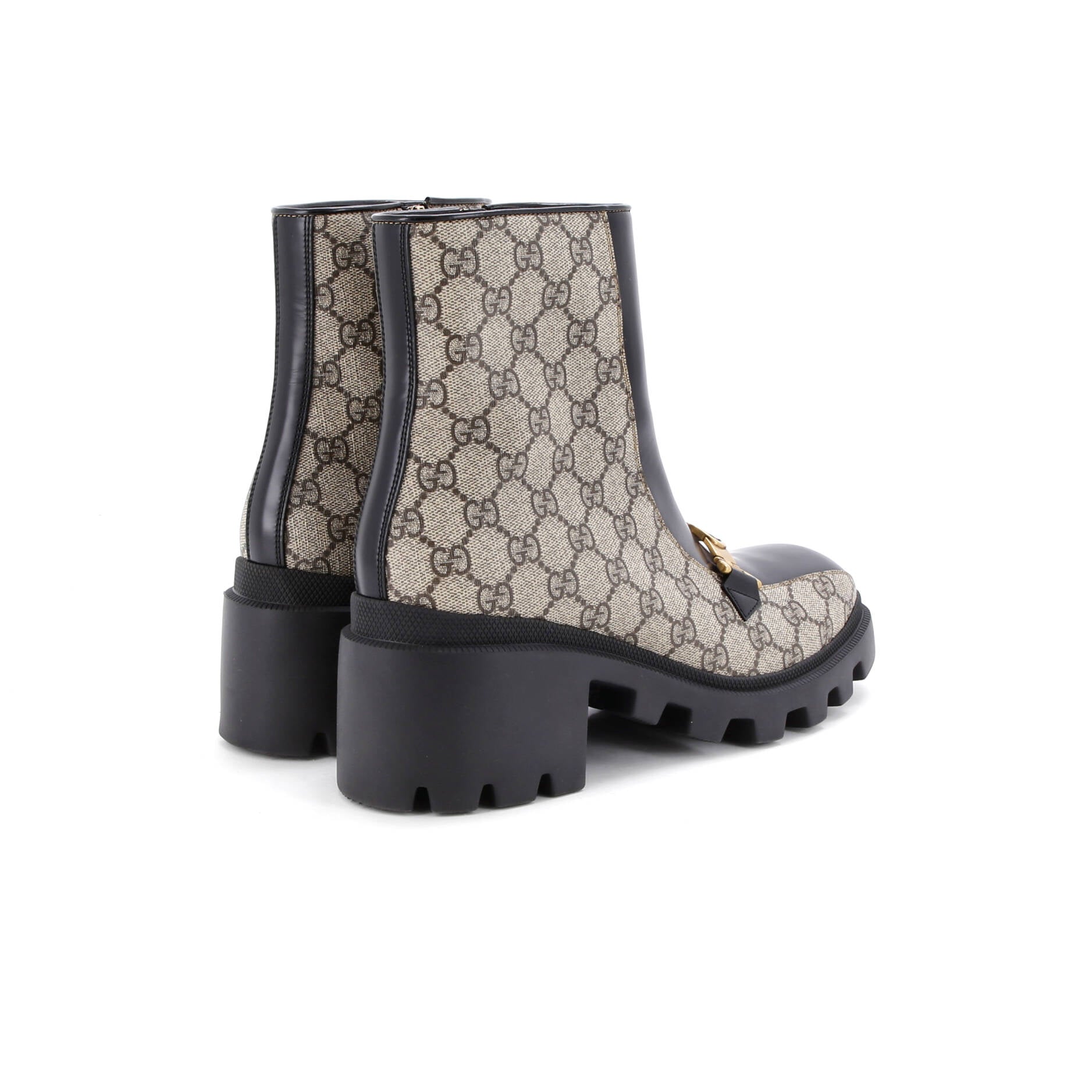 Women's Interlocking G Lug Sole Ankle Boots GG Coated Canvas with Leather